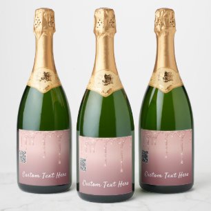 Rótulo de Vinho Espumante com Glitter Dourado rosa