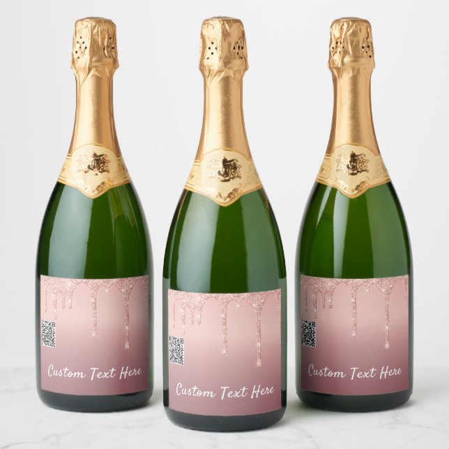 Rótulo de Vinho Espumante com Glitter Dourado rosa (Garrafas)