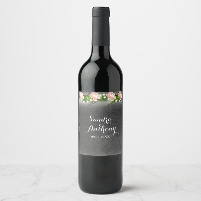Rótulo de Vinho Espumante de Casamento de Rosa de  (Frente)