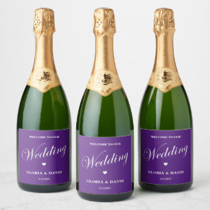 Rótulo de Vinho Espumante de Casamento Roxo
