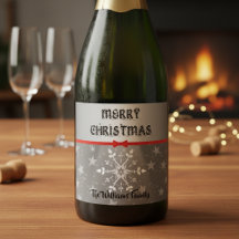 Rótulo de Vinho Espumante Natal com Laço Vermelho 