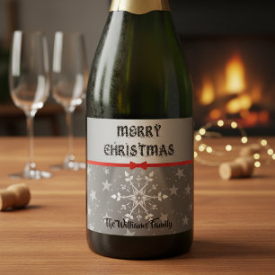 Rótulo de Vinho Espumante Natal com Laço Vermelho