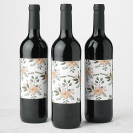 Rótulo de Vinho Feriado de Padrão Floral