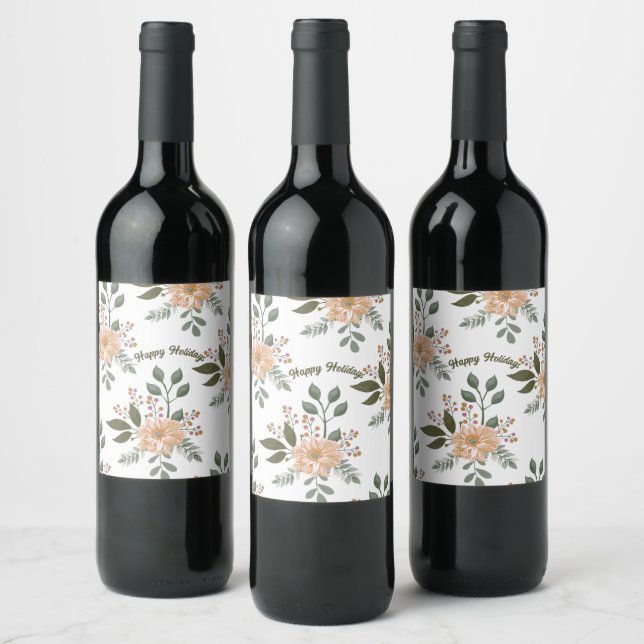 Rótulo de Vinho Feriado de Padrão Floral (Garrafas)