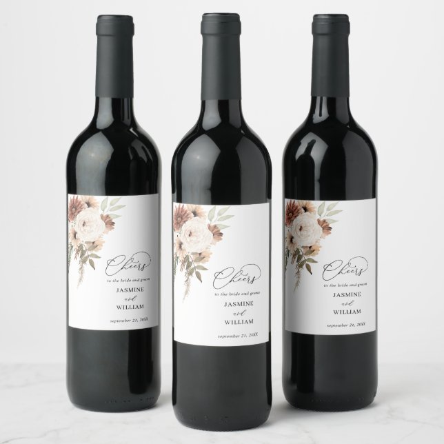 Rótulo de Vinho Floral de Boho Neutro Russo 2 (Garrafas)