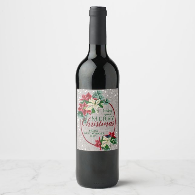 Rótulo de vinho floral festivo de Natal Poinsettia (Frente)