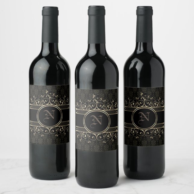 Rótulo de Vinho Gótico Ornamentado Preto e Dourado (Garrafas)