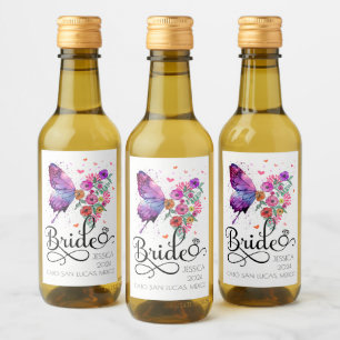 Rótulo de Vinho Mini Nome Borboleta Floral Boho No