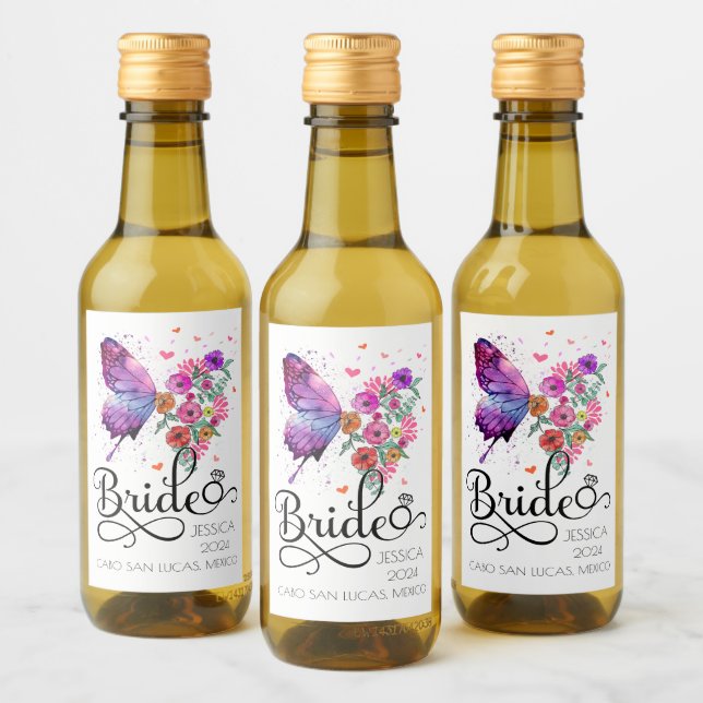 Rótulo de Vinho Mini Nome Borboleta Floral Boho No (Garrafas)