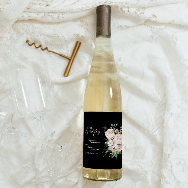 Rótulo de Vinho Negra Blush Floral (Criador carregado)