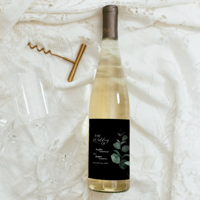 Rótulo de Vinho Negra de Casamento Verde Moderno (Criador carregado)