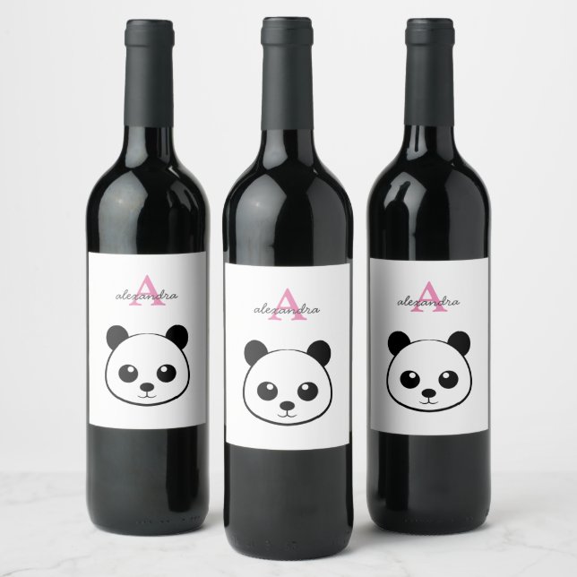 Rótulo de Vinho Panda Fofo – Monograma Personaliza (Garrafas)
