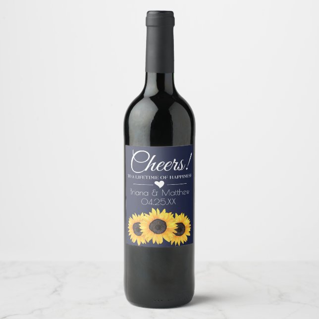 Rótulo de Vinho para Casamento de Girassóis (Frente)