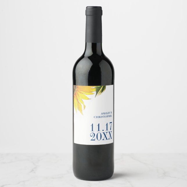 Rótulo de Vinho para Casamento de Girassol Persona (Frente)