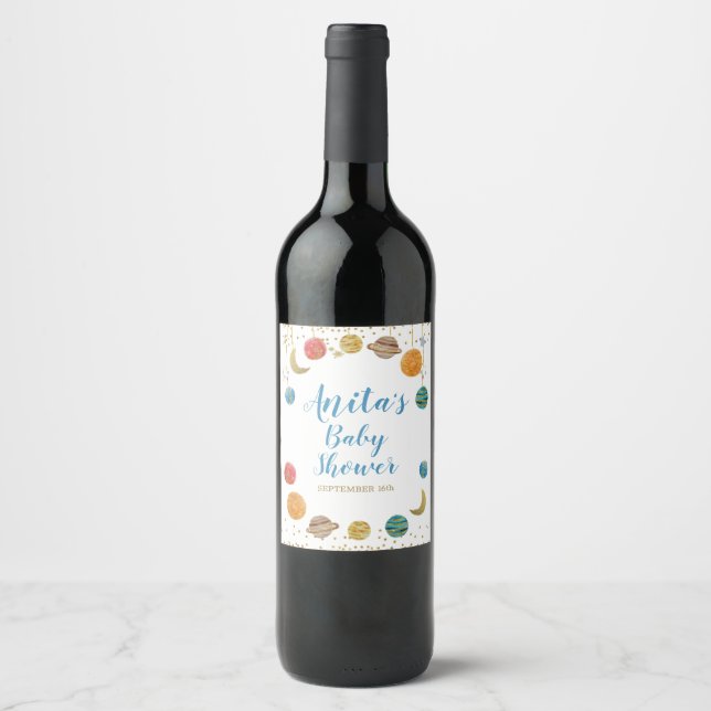 Rótulo de vinho para chá de bebê do espaço sideral (Frente)