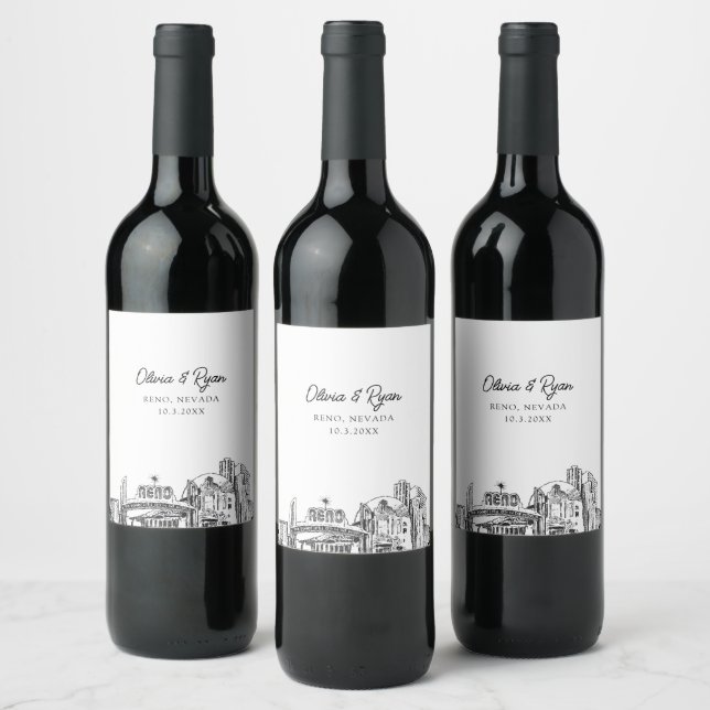 Rótulo de Vinho Personalizado do Casamento de Reno (Garrafas)