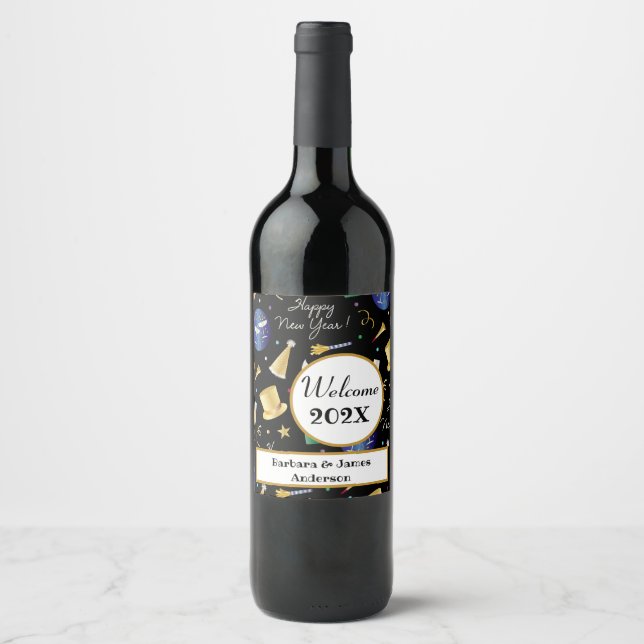 Rótulo de Vinho Personalizado do feliz ano novo (Frente)