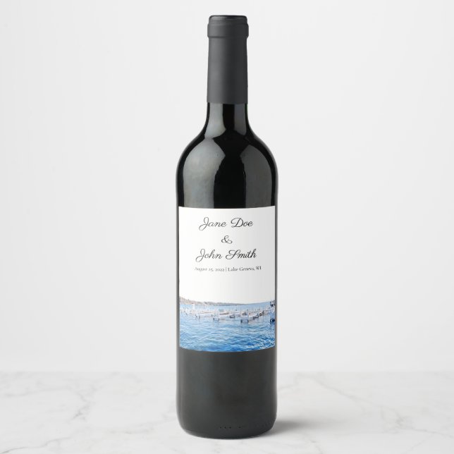 Rótulo de Vinho Personalizado do Lago de Genebra e (Frente)