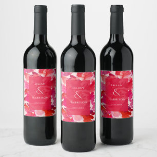 Rótulo de Vinho Vermelho Rosa com Aquarela de Amor