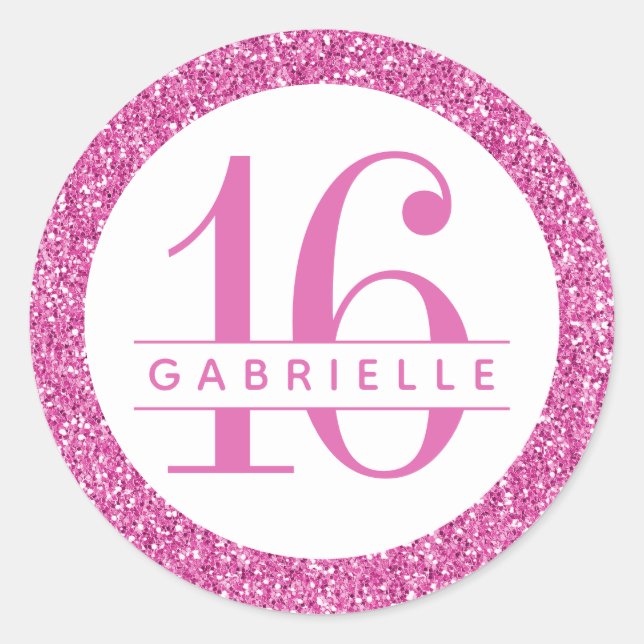 Rótulo do adesivo BubblegumPink Glitter Birthday F (Frente)