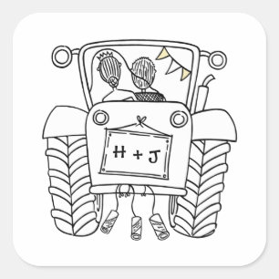 Rótulo do adesivo do trator de casamentos