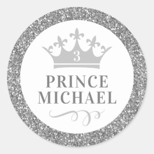 Rótulo do Adesivo Silver Glitter Prince Favor Sti