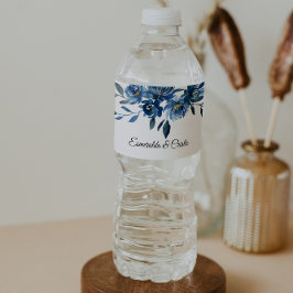 Rótulo do Frasco de Água Floral Azul Moderno