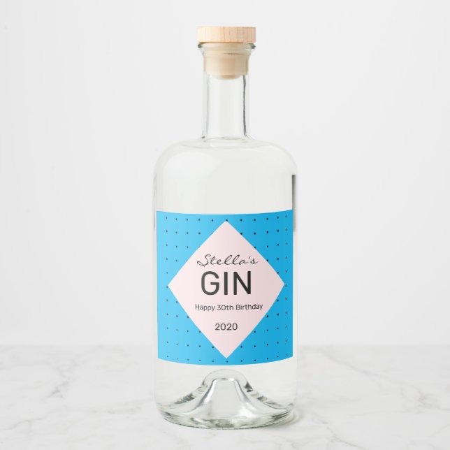 Rótulo do frasco de gin personalizado azul-elegant (Frente)
