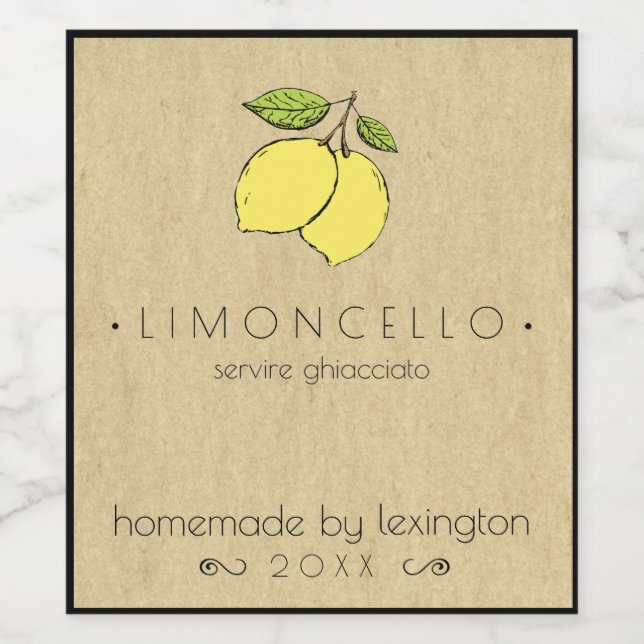 Rótulo Do Frasco De Limoncello Com Desenho De Limõ (Rótulo Único)