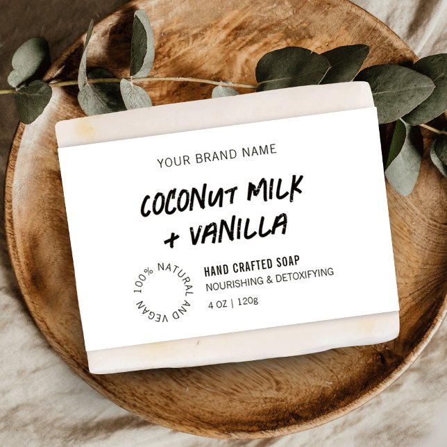Rótulo do Invólucro do Bar de Sabão Negro e Branco (Minimalist rustic style soap bar wraparound bellyband label templates in black and white)