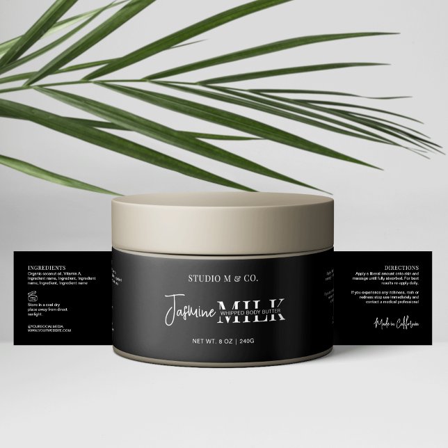 Rótulo do Invólucro do Corpo do Banho Branco Preto (Modern black and white bath and body product jar bellyband style label)