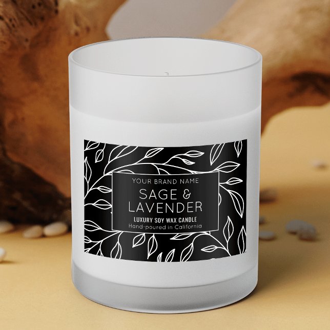 Rótulo do Jar do Produto Preto Floral Botânico Vin (Minimalist black floral product label design for candles or any other product)