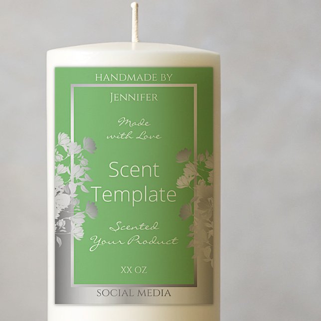 Rótulo do Produto Floral Elegante Verde e Prata (Criador carregado)