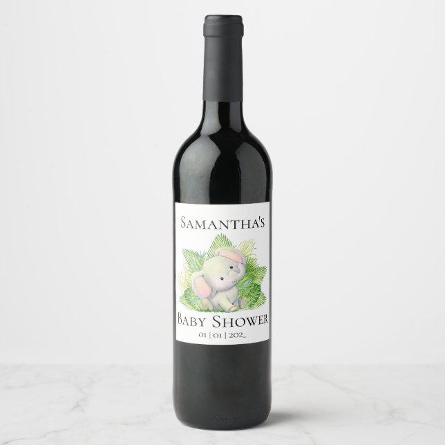Rótulo do Vinho do Chá de fraldas Elefante Safari (Frente)