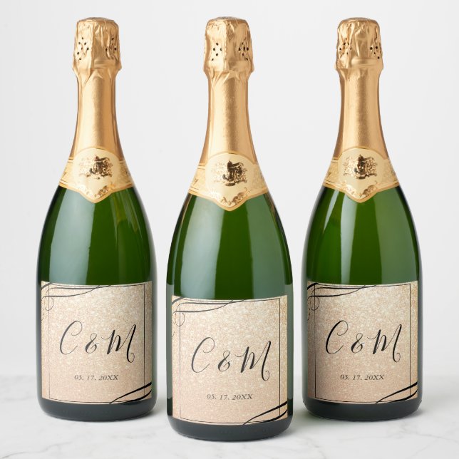Rótulo do Vinho Dourado do Monograma Elegante (Garrafas)