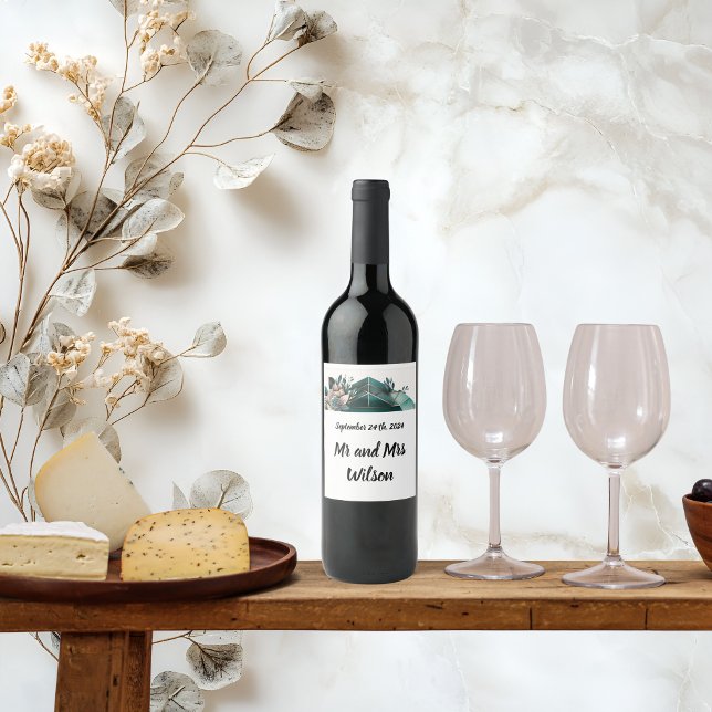 Rótulo do Vinho Geométrico Moderno de Design Verde (Criador carregado)