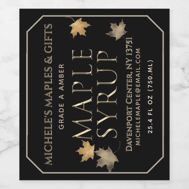 Rótulo Dourado e Preto do Xarope de Mapeamento (3, (Rótulo Único)