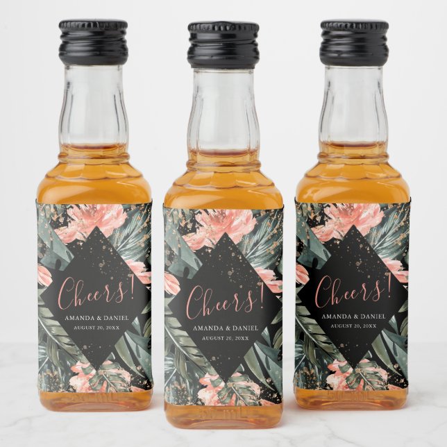 Rótulo Mini Líquido de Casamento Floral Tropical N (Garrafas)