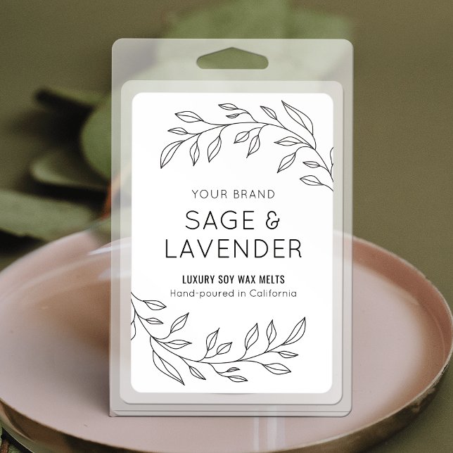 Rótulo Mínimo de Folga Botânica de Folhas de Cera  (Elegant rectangle product label perfect for wax melt clamshells, pouches or boxes)