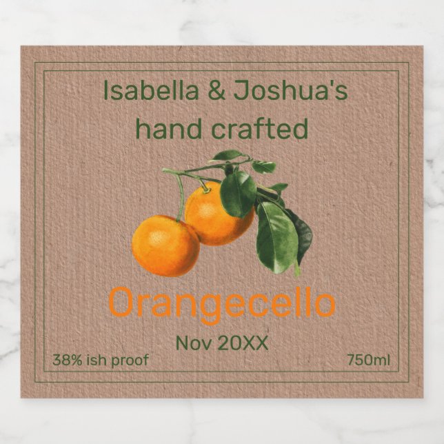 rótulo Orangecello em papel colorido Kraft (Rótulo Único)