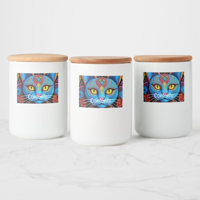 Rótulo Para Comida Abstrato Cat com olhos amarelos (Garrafas)