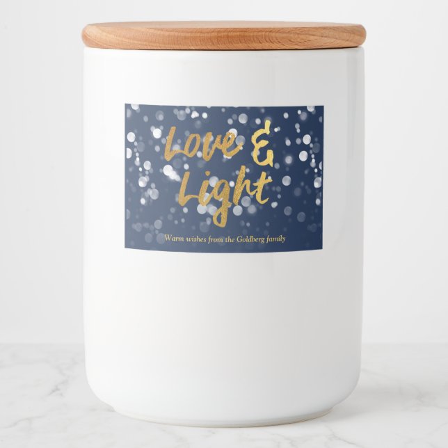 Rótulo Para Comida Amor e Luz | Faux Foil Lovely Bokeh Hanukkah (Frente)