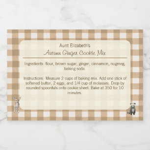 Rótulo Para Comida Animais da Floresta Gingham Autumn Ginger Cooke Mi