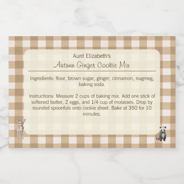 Rótulo Para Comida Animais da Floresta Gingham Autumn Ginger Cooke Mi (Rótulo Único)