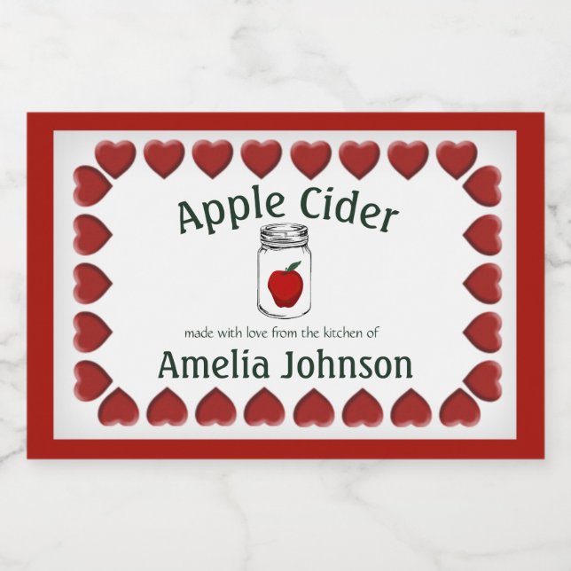 Rótulo Para Comida Apple Cider Made with Love Product Label 3"x2" (Rótulo Único)