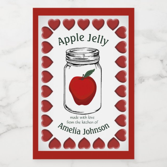 Rótulo Para Comida Apple Jelly Feita com Love Product 2"x3" (Rótulo Único)