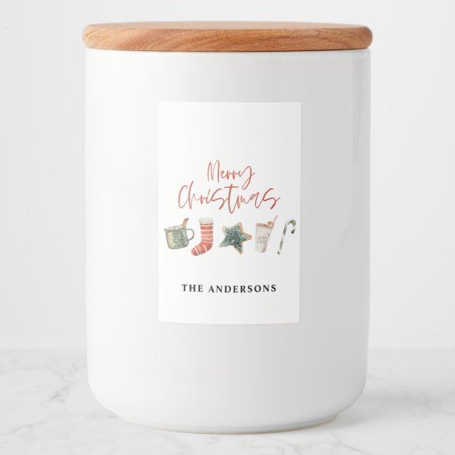 Rótulo Para Comida Aquarela Biscoito de Natal bebe canas doces (Frente)