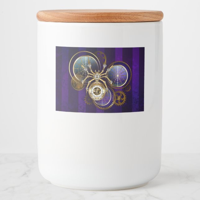 Rótulo Para Comida Aranha Steampunk no fundo roxo (Frente)