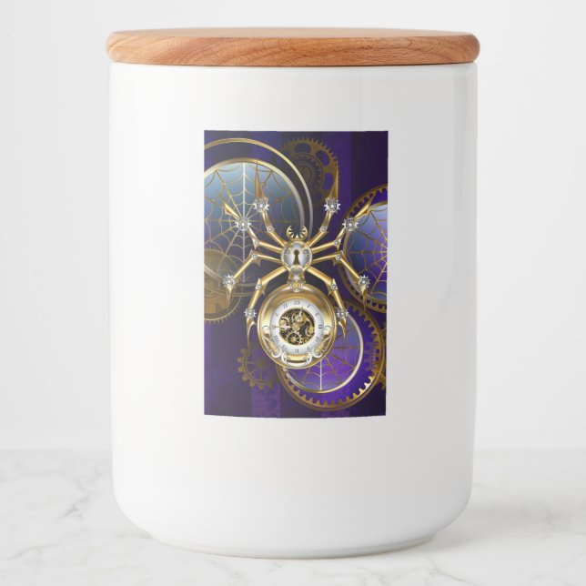 Rótulo Para Comida Aranha Steampunk no fundo roxo (Frente)