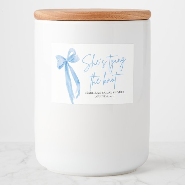 Rótulo Para Comida Arco Azul Dusty Ela é Chá de panela Casando (Frente)